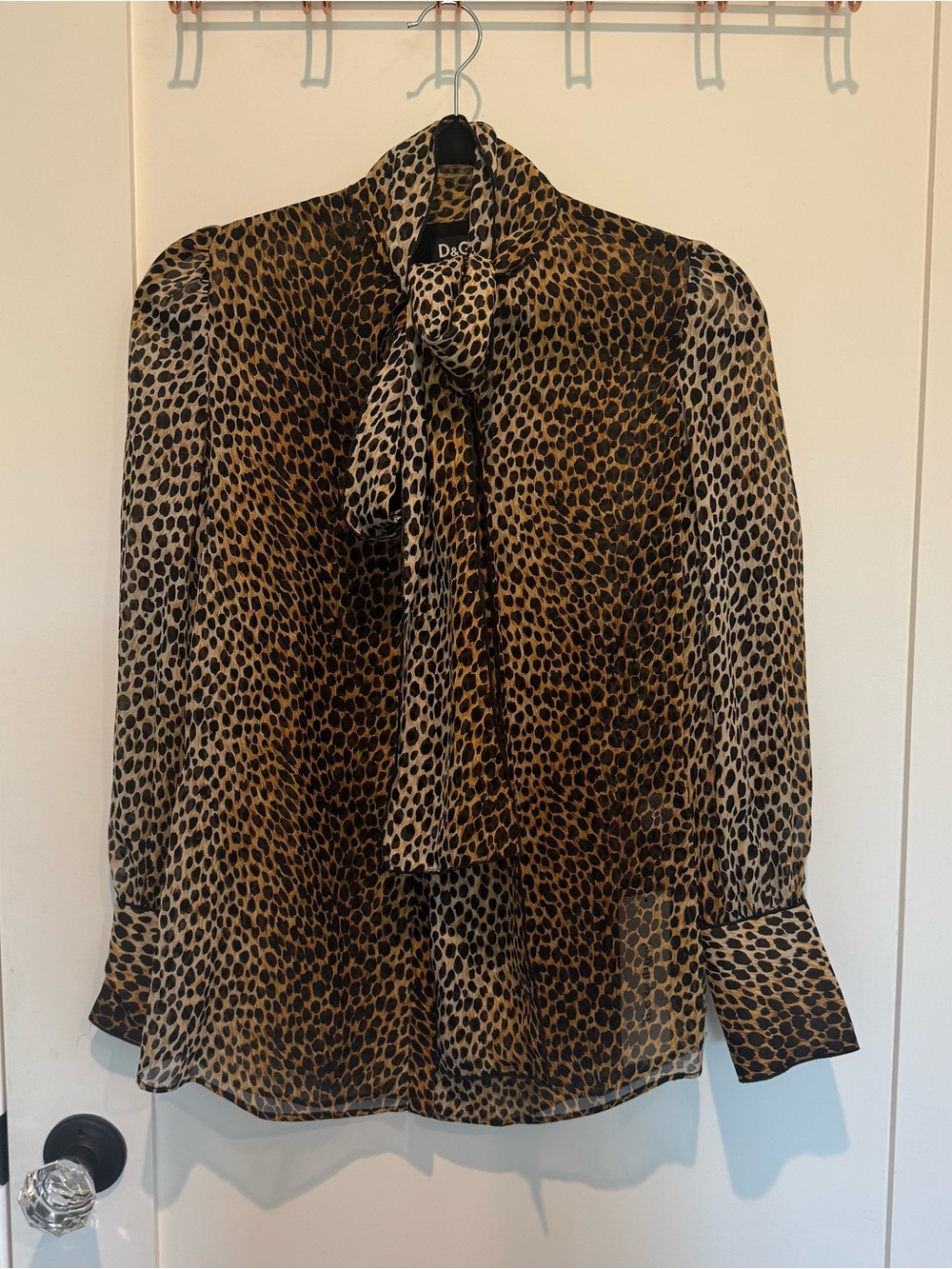 Dolce & Gabbana Women's Leopard Print Tie-Neck Blouse - Brown/Black